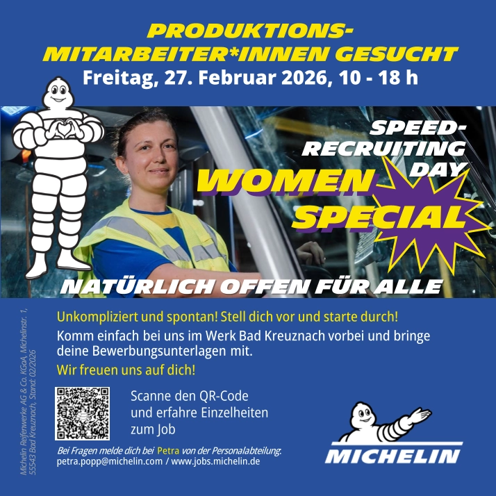 Speed-Recruiting Day Michelin Bad Kreuznach sucht Produktionsmitarbeiter:innen