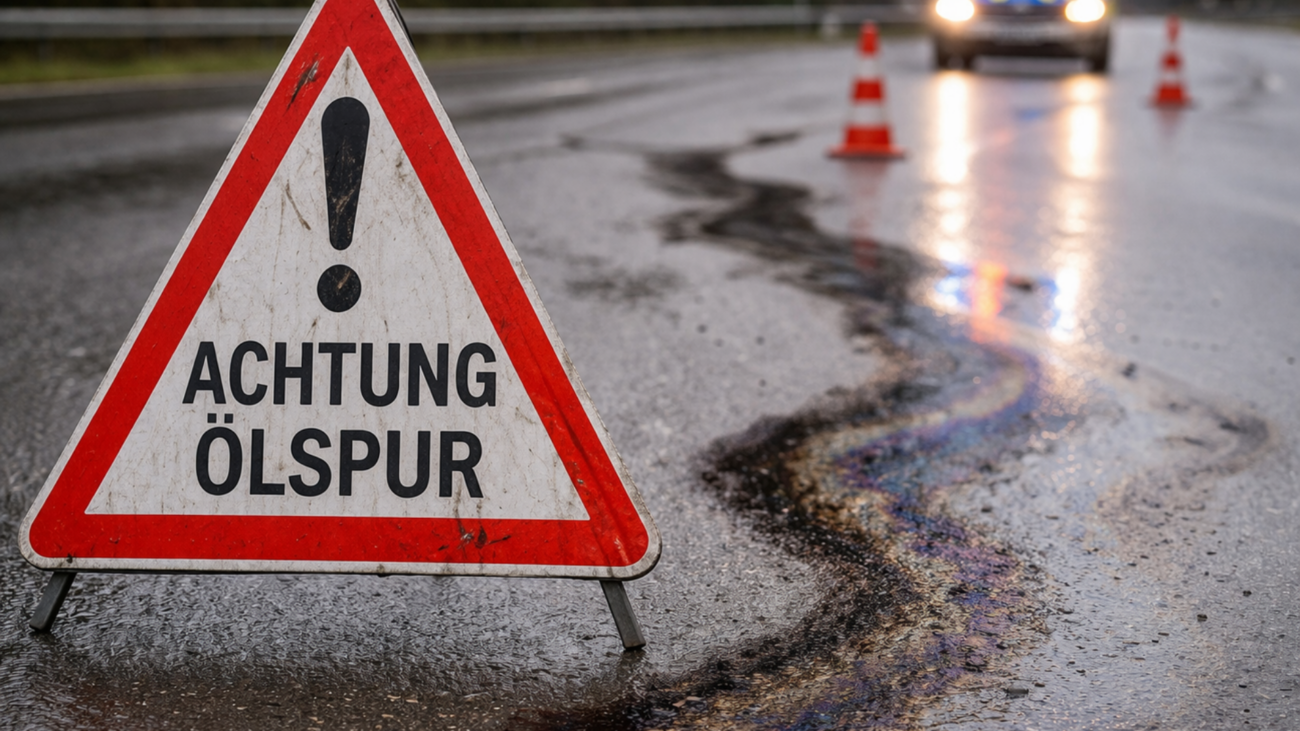 Motorradfahrer stürzt wegen Ölspur im Kreisverkehr