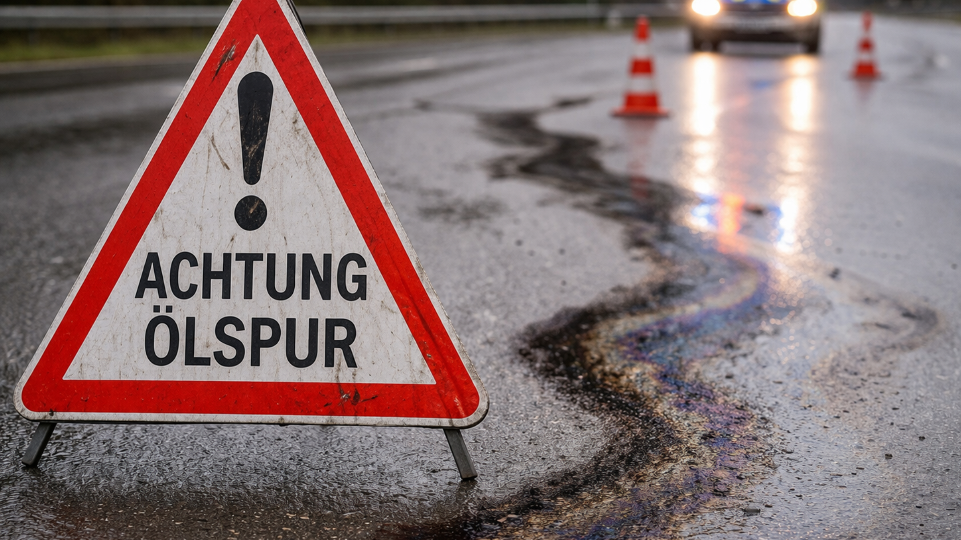 Motorradfahrer stürzt wegen Ölspur im Kreisverkehr