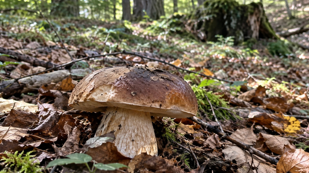 Steinpilz auf dem Waldboden