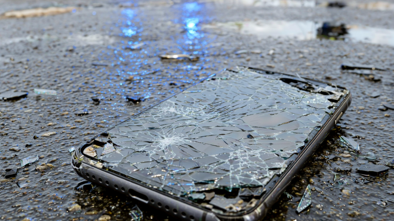 Zerstörtes Handy in Birkenfeld. Symbolbild KI-generiert