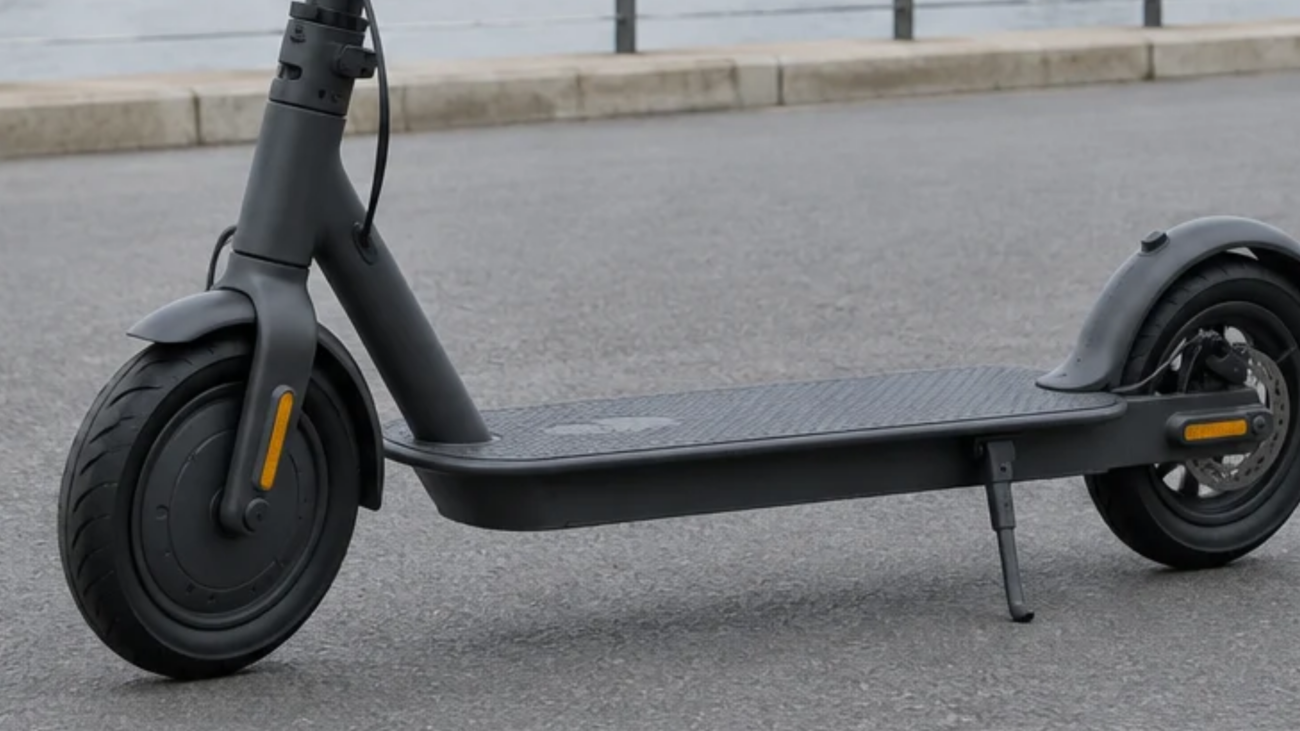 E-Scooter steht am Rhein