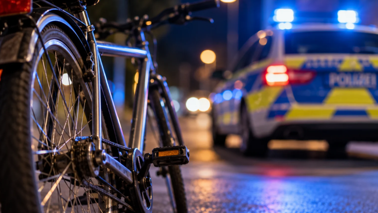 Fahrrad vor einem Streifenwagen