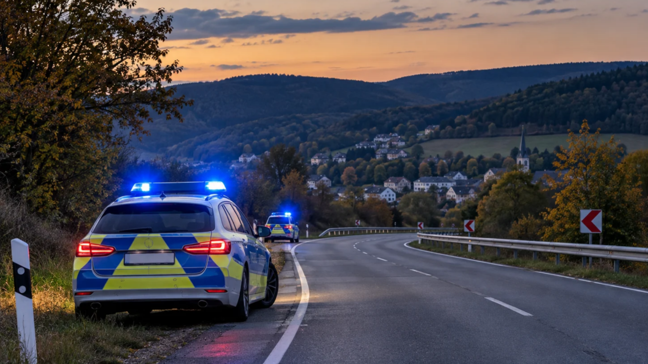 Polizei am Straßenrand an einer Bundesstraße.