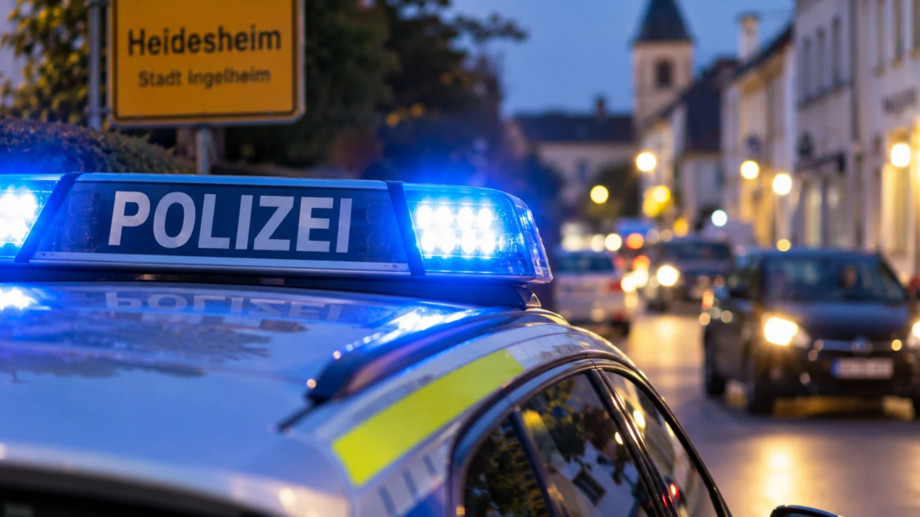 Symbolbild vom Ortsschild mit einem Polizeiwagen.