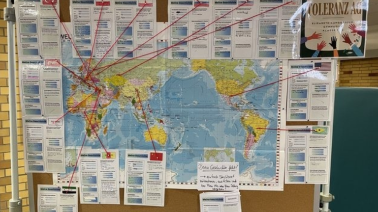 projekt der toleranz-ag: weltkarte mit herkubftsländern von schülern mit migrationsgeschichte